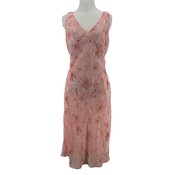 Max Studio Size 12/ M Babydoll Midi Dress Vintage Y2K Pink Floral Fairy Romantic - Picture 1 of 9